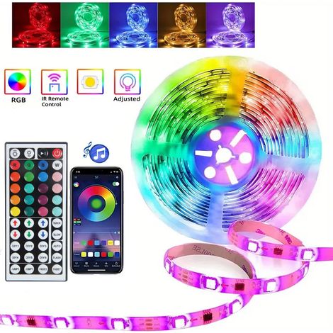 Éclairage d'ambiance, rubans lumineux Bande lumineuse musicale Bluetooth 5V avec application et télécommande 44 touches, circ(Y133) (1/5)