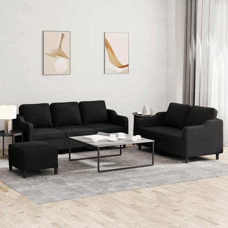 Ensemble canapé 3 pièces avec pouf et coussins, 2 et 3 places, tissu noir - PANGIVO (1/5)