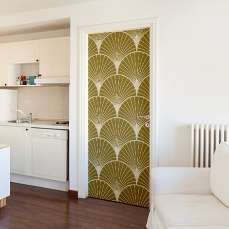 Sticker Porte Éventail Doré - Adhésif Décoratif pour Porte, 204 cm x 83 cm, Art Déco (1/4)