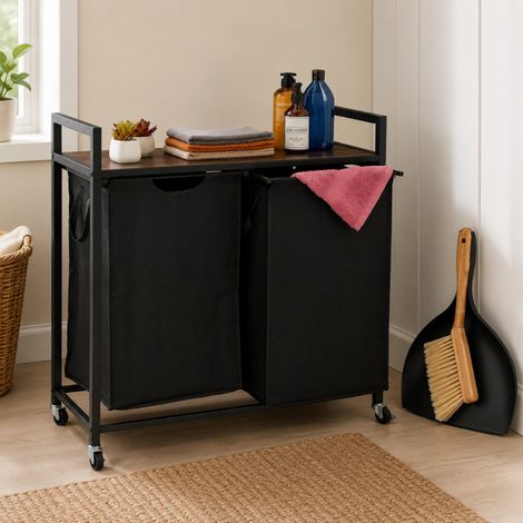 Ensemble de rangement pour le linge et de nettoyage sur roulettes 2 pieces sechoir a linge coulissant sur roulettes et brosse a main avec pelle a poussiere 221352057 (1/5)