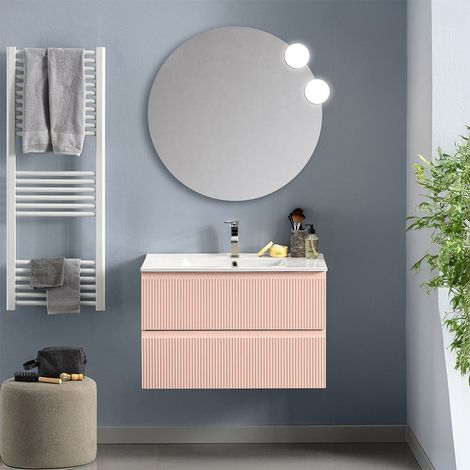 Mobile bagno sospeso 80 cm rosa opaco con finitura cannettata Giava (1/5)