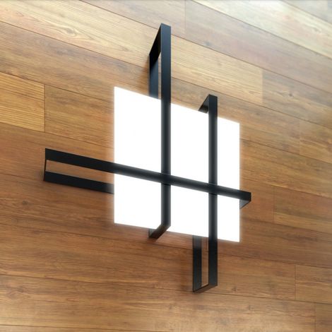Plafoniera moderna top light cross 1106 70 e27 led metallo vetro lampada soffitto, finitura metallo nero
