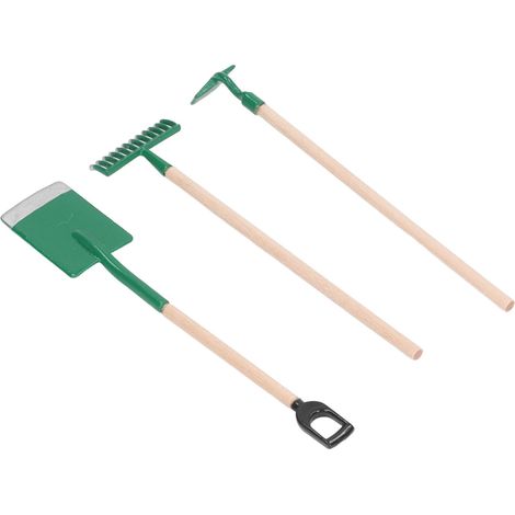 Outils de jardin miniatures à l'échelle 1:12, râteau et pelle Zen en alliage de bois, modèle décoratif vert pour maison de poupée (1/5)