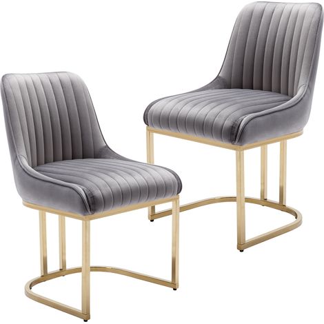 Wahson Sedie Set di 2 in Velluto, Moderna Sedie Imbottita con Schienale, Sedie da Cucina con Gambe in Metallo, Grigio