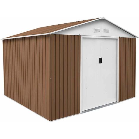 Gartenhaus aus Metall Gardiun Bristol 7,74 m² Außenfläche 241x321x205 cm Verzinkter Stahl Braun (1/5)