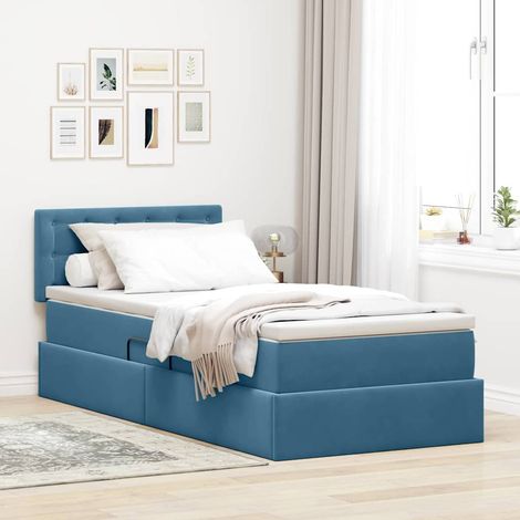 Aufbewahrungsbett mit Matratze Dunkelblau 90 x 200 cm Samt