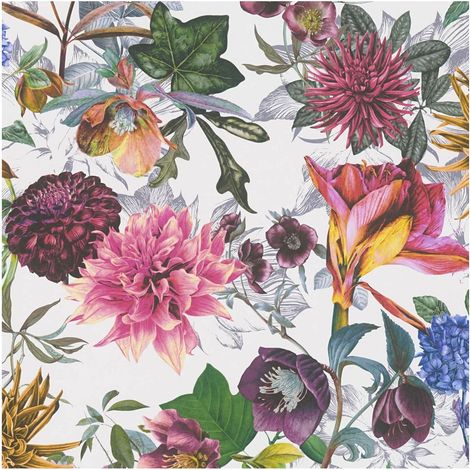 Flowers wallcovering wall Profhome 381754 smooth non-woven non-textured wallpaper with floral ornaments matt white purple green pink 5.33 m2 (1/5)