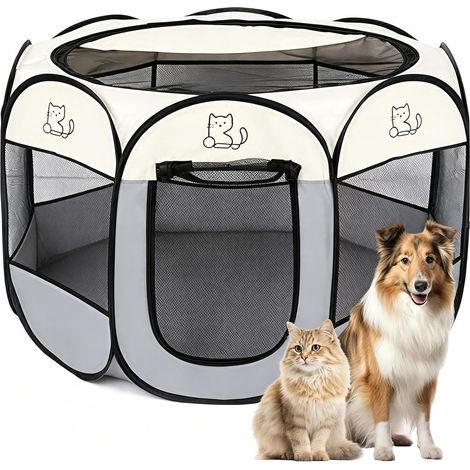 Parc portable pour chiots, enclos pour chiens pour l'intérieur et l'extérieur, enclos pliable pour chiens et chats, en tissu Oxford imperméable pour chiots, chiens, lapins, 74x74x43 cm (chat) (1/5)