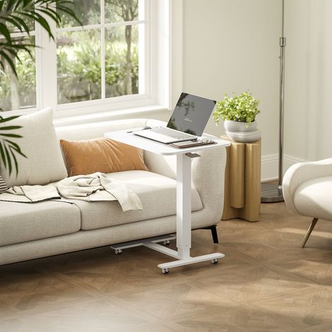 Escritorio Regulable en Altura con Tablero y 4 Ruedas con Freno, para Trabajo Sentado o de Pie, Acero Blanco, 65×48×70-110 cm (1/5)