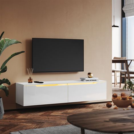SONNI Mobile TV Mobile da Soggiorno Porta TV 2 Cassetto con LED Design Moderno 140x35x30cm Bianco (1/5)