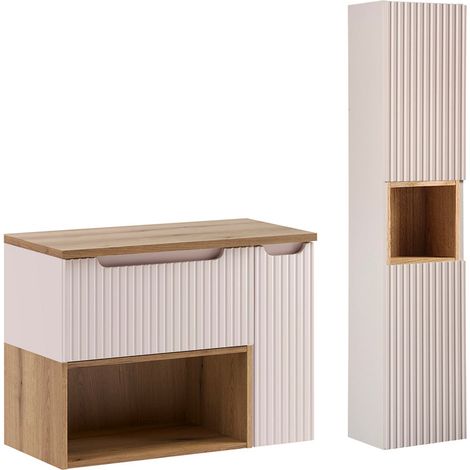 Mueble bajo Riva Cashmere y madera 80cm con nicho y columna (1/4)
