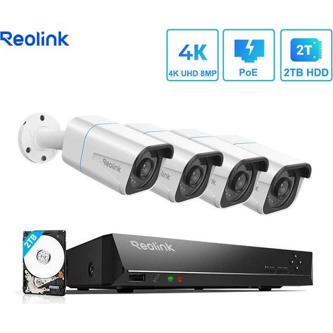 Reolink – Kit de vidéosurveillance 4K 8MP – Détection intelligente de personnes et véhicules – Enregistrements 24/7 avec HDD 2To – Installation Plug & Play