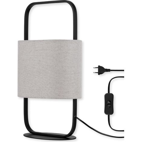 Lampe de table au design moderne avec anse de transport - Lampe de table avec abat-jour en lin de couleur taupe - Culot E27 - Idéal pour table de chevet, bureau et bureau - 48 cm (1/5)