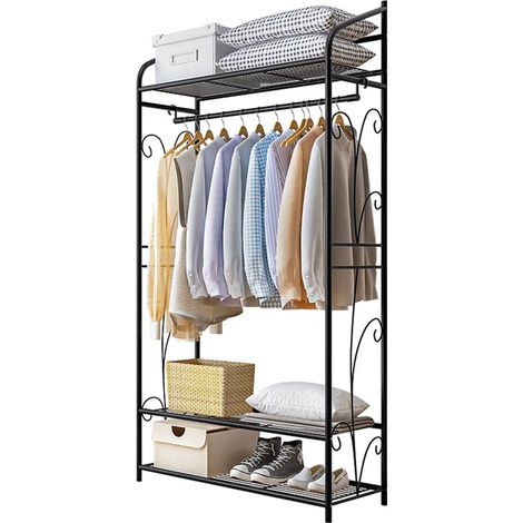 UNHO Armario Abierto de Metal Vestidor Perchero Burro de Pie Metálico para Colgar Ropa Estilo Clásico, Negro, 79 x 36 x 161cm (1/5)