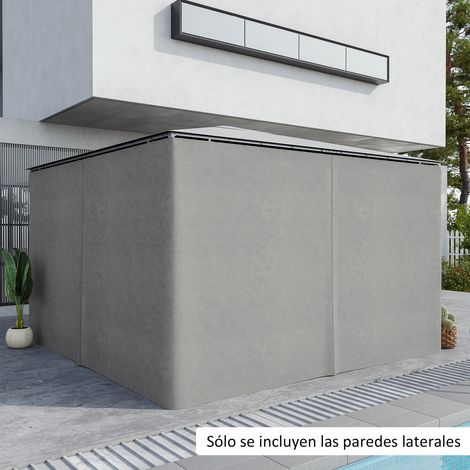 Murs Latéraux Kiosque 48 Crochets Anneaux Pergola Gazebo Clair Aménagement Extérieur Gris 3,5x2m