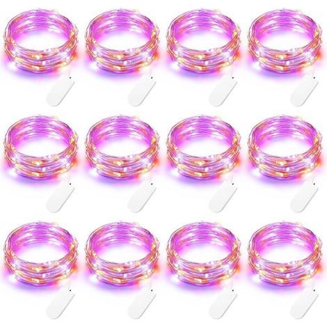 Halloween Décoration Guirlandes Lumineuses Orange + Violet [Lot de 12], 2M 20 LED Fil de Cuivre Guirlande à Piles Étanche Ambiance Lumière pour Automne Thanksgiving Soirée Chambre Jardin Fête (1/4)