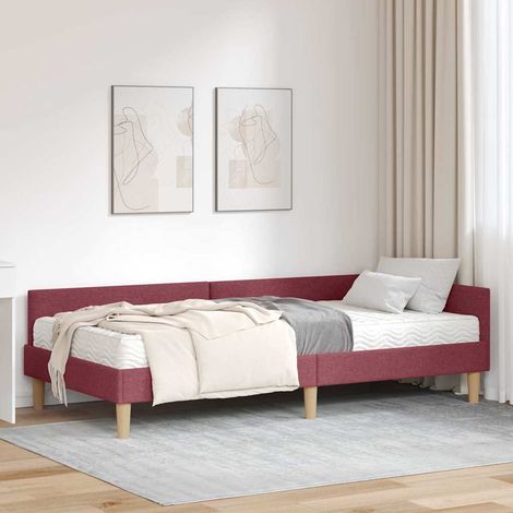 Cadre de lit d'angle avec matelas avec matelas 2 pcs Gris tissu (1/5)
