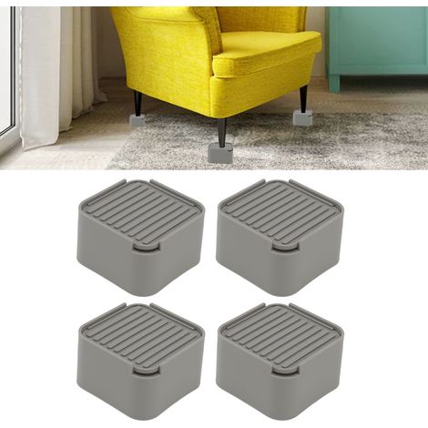 Lot de 4 rehausseurs de meubles, 5 cm, en caoutchouc gris, carrés, pour lit, canapé, machine à laver, pieds de lit et de machine à laver, pour la maison (1/5)