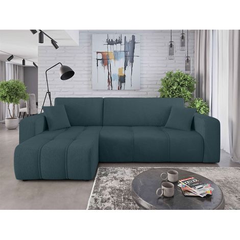 Ecksofa mit Schlaffunktion Sofa DAGNY in Stoff Poso Meeresgrün Ottomane Links