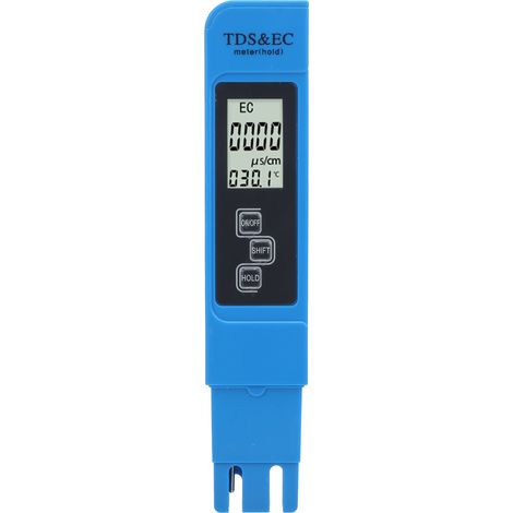 Testeur de qualité de l'eau 3 en 1 portable : mesure du TDS, de la conductivité électrique et de la température, avec écran LED HD (bleu). (1/5)