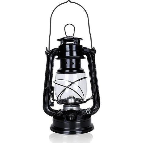 Lanterne d'écurie : lanterne tempête à pétrole nostalgique avec ampoule en verre, noire, 24 cm, lampe tempête, ignifuge (1 pièce) (1/5)