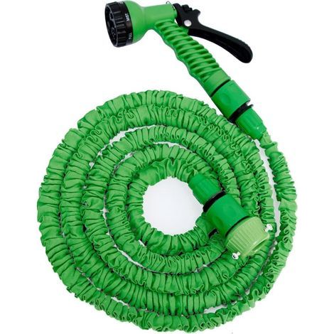 Tuyau d'arrosage extensible de 7,5 m, flexible, connecteur télescopique avec pistolet pulvérisateur à 7 fonctions pour l'irrigation et le nettoyage du jardin (7,5 m vert) (1/5)