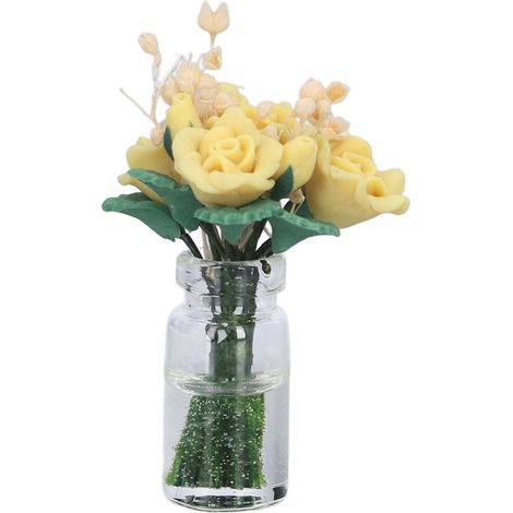 Rose jaune miniature pour maison de poupée (échelle 1:12), accessoire de décoration en argile, cadeau. (1/5)
