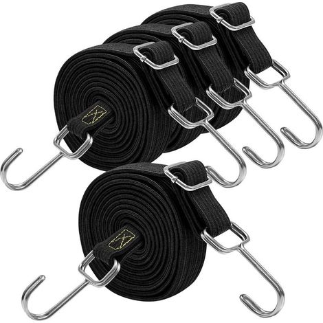 Bungee Cords with Hooks, 100cm Long Black Adjustable Rubber Bungee Straps with Hooks for Luggage, Roof Racks, Tarpaulin, Mobile Cargo, Camps, Tarpaulins, 4 Pieces (1/5)