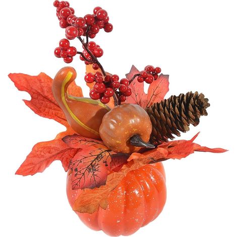 Ornement Citrouille - Décoration Automne - Pour Couronne Porte Mur Table - En Plastique - Orange - 20 x 10 cm - 1 Pièce