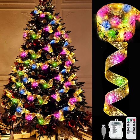 Guirlandes Lumineuses À Ruban Brillant,10m Guirlandes Lumineuses 100 Leds Lumière,Ruban Sapin Noël Led,Guirlande Decorative De Noël Nouvel An Mariage,Arc En Dentelle Diy À Piles Décor De Noël