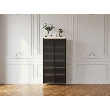 BOBOCHIC - Meuble vitrine H.196 cm 2 portes vitrées LENARA avec LED Beige (1/4)