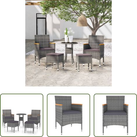 Terrassenmöbel - 5-tlg. Garten-Lounge-Set Poly Rattan Grau (1/5)