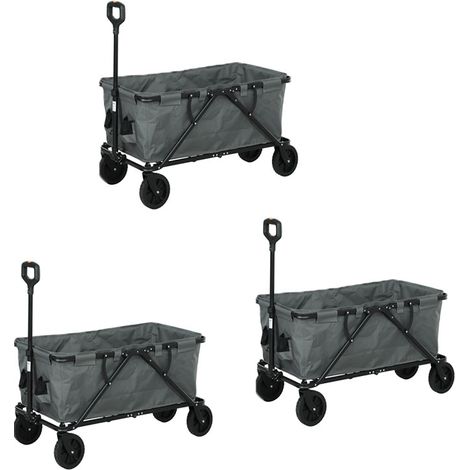 3er-Set gartenwagen 120 kg belastbar, klappbar Transportwagen mit herausnehmbare Plane 160 Liter Dunkelgrau