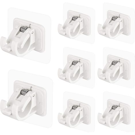 Ganchos adhesivos para barra de cortina, sin taladros, sin clavos, ajustables, para baño, cocina, baño familiar, hotel, 4 unidades (blanco)