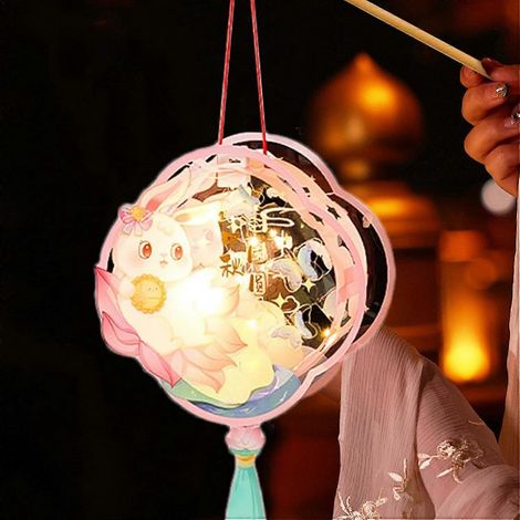 Lanternes chinoises portables en papier, lanternes artisanales à main, modèle 2, décoration lumineuse lapin, lampe artificielle, fête de la mi-automne
