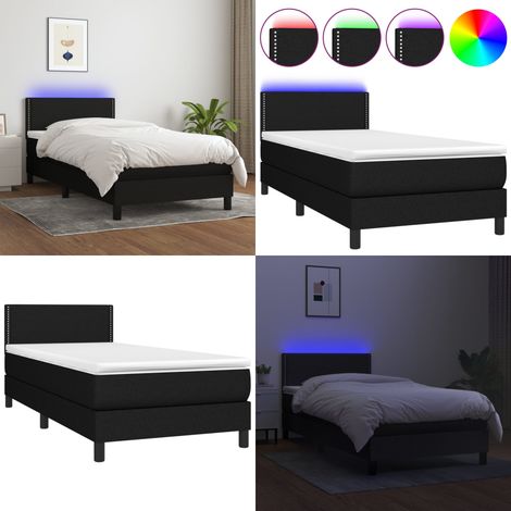 Sommier à lattes de lit avec matelas et LED Noir 90x190cm Tissu - Sommier Tapissier - Lit Avec Led - Matelas À Ressorts Ensachés - Tête De Lit Ajustable - Éclairage LED - Home & Living (1/5)