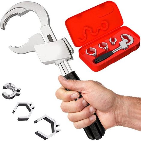 Llave inglesa ajustable de doble punta: llave robusta para desagües de ducha y baños, para reparar grifos, lavabos y tuberías (1/5)