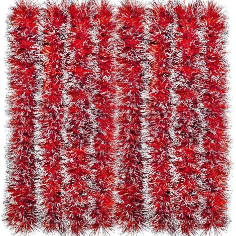 Guirlande de Noel Sapin, 4pcs Guirlandes Tinsel Noël, Guirlande Sapin 2m, Guirlande Tinsel Métallique Scintillantes pour Mariage Anniversaire Fête Murs Fenêtres Sapin Decoration Noël - Rouge