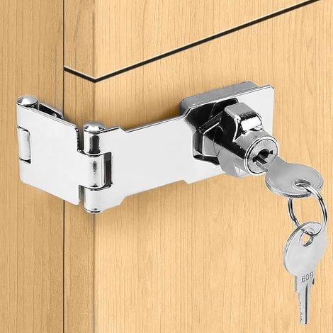 cadenas à loquet porte en avec différentes clés, moraillon de verrouillage, serrure boîte aux lettres, fermoir cadenas serrure placard verrou porte pour tiroir (Siver - 3 Inch - Triple Fold) (1/5)