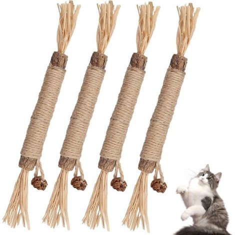 Ecleanfy - 4 Morceaux de Bâtonnets d'herbe à Chat, bâtons à mâcher matatabi pour Chat,Jouet Chat Interieur,il est Bon pour éliminer Le tartre (1/5)