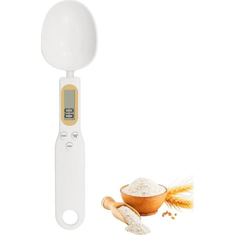 Cuchara medidora con medidas graduadas, de 0,1 g a 500 g, pantalla LCD, 4 unidades de pesaje, báscula de cocina multifuncional, apta para polvos, partículas pequeñas, medicamentos y legumbres (blanca) (1/5)
