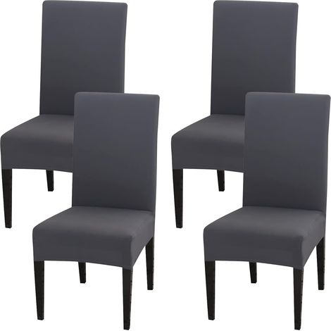 Housses de chaises de salle à manger (ensemble de 4 pièces) - Toutes saisons - Couleur unie - Housses de chaises élastiques - Gris (1/5)