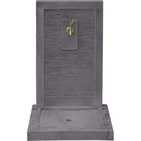 Habitat Et Jardin – Fontaine de jardin en pierre reconstituée grise – Dimensions 57 x 42 x 87 cm – Résistante aux intempéries – Robinet en laiton inclus (1/2)