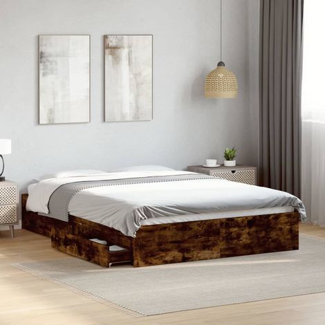 Bed Frame with Drawers without Mattress Smoked Oak 120x190 cm Small Double vidaXL (1/5)