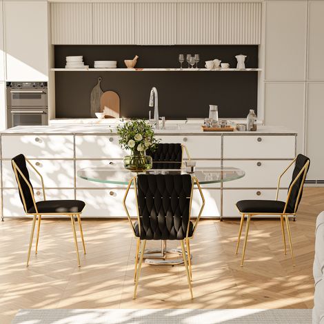 Set di 2 sedie - velluto, Sedie da pranzo con schienale intrecciato - Poltrone da soggiorno e cucina - Nero (1/5)