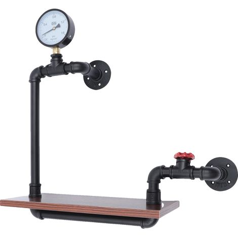 Estantería de pared, fabricada en madera maciza y acero, con capacidad para 25 kg, color negro. (1/2)