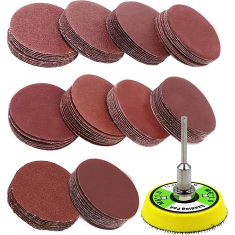 Ouylaf – Lot de 100 disques abrasifs 50mm – Assortiment de grains 60 à 2000 – Oxyde d'aluminium pour bois, métal et plastique (1/5)