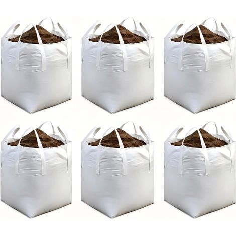 Lot de 6 grands sacs en polypropylène blanc épaissi 90X90X110CM, pour transporter de la terre, du sable, du gravier et des matériaux de construction (1/5)