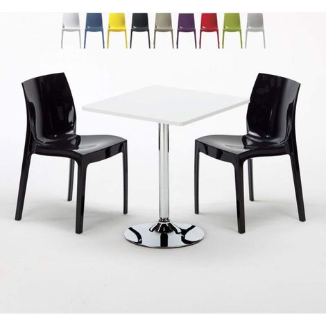 Table Carrée Blanche 70x70cm Avec 2 Chaises Colorées Grand Soleil Set Intérieur Bar Café Ice Cocktail - Noir (1/5)