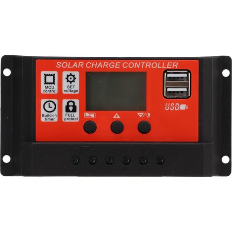 10A PWM-Solarladeregler mit LCD-Display und zwei USB-Anschlüssen für 12V/24V-Module